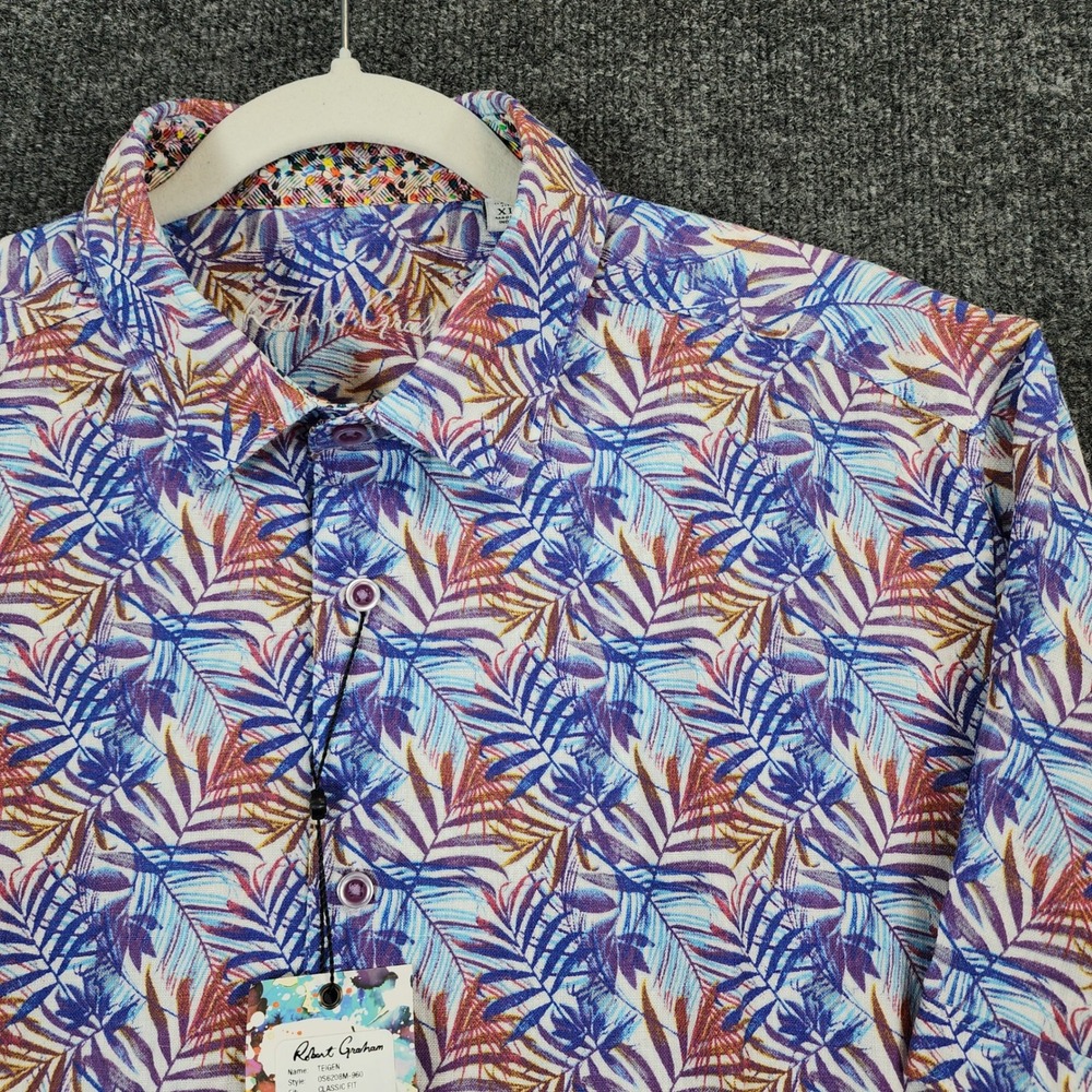 Robert Graham Teigen Men Linen Resort Tropical Aloha Camp Shirt XL NWT
